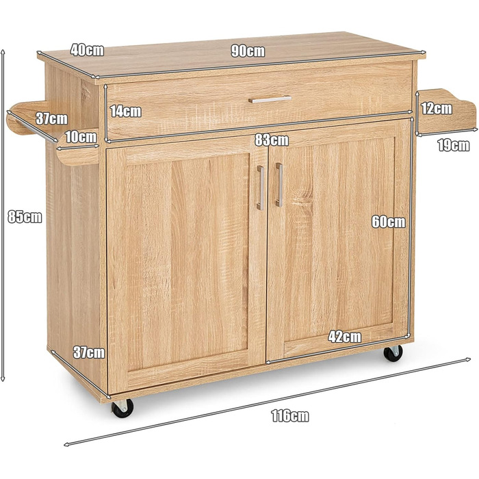 Кухонний візок Giantex на колесах з робочою поверхнею, білий, 116 x 40 x 85 см