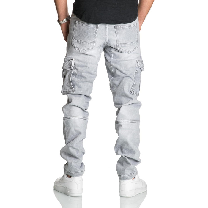 Чоловічі джинси Cargo Regular Slim Destroyed R7977 (40W/34L, Сірі) - Класичні вузькі джинси карго