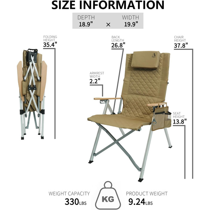 Крісло кемпінгове розкладне високе з регульованою спинкою (до 150 кг), 2 шт. - Камуфляж. З підсклянником та бічною кишенею для саду, балкону, риболовлі