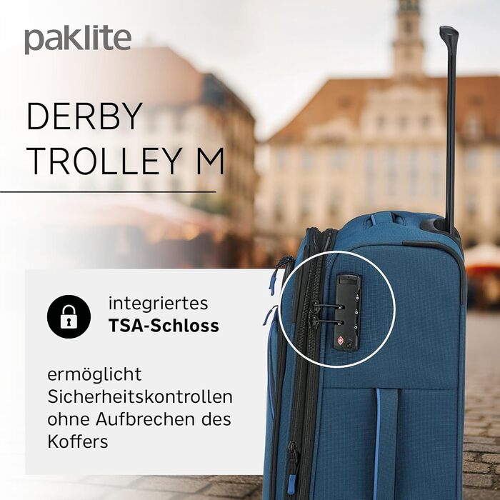 Валіза ручної поклажі Paklite Derby 55 см, 41 л, 4 колеса, з TSA замком та функцією розширення, блакитна