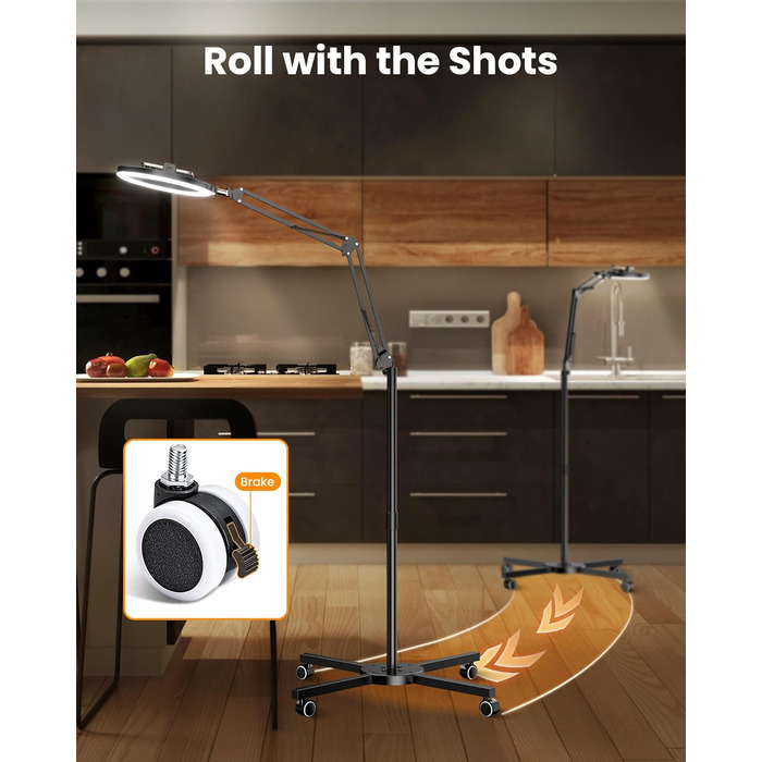 Кріплення для смартфона на штативі з кільцевим світлом для кухні та фуд-відео – штатив з кільцевим світлом для столу | Кільцеві лампи для кухні, випічки, зйомки рецептів, відеозйомки, стріму, контент-мейкінгу, 10 дюймів для столу (10 дюймів для підлоги)