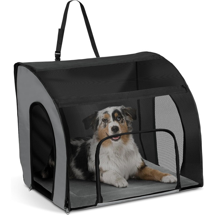 Кенійська переноска для тварин K&H PET Products - переноска для собак та котів у подорожах на авто, сіра/чорна, розмір L (56 x 56 x 65 см)