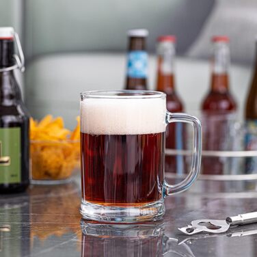 TREND FOR HOME Beer Stein Set of 6, 0.5 Liter with Comfortable Handle, Glass Mug 0.5 Liter Beer Glass, Beer Stein, Beer Glasses 0.5 Beer Mug, Beer Maßkrug Glass Beer Steins Maßkrug Transparent | Ulf