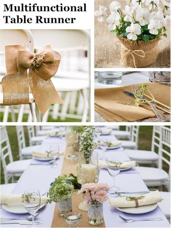 HEETA Jute Table Runner Table Band Natural, Jute Band Table Runner Fabric by the Meter 20cm Wide, Cuttable for Various Desk Sizes, Table Decoration for Garden Party, Wedding, 20m Roll