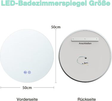 Круглий дзеркало для ванної кімнати з підсвічуванням 80 см, 3 кольори світла, регулювання яскравості, проти запотівання, сенсорне управління, функція пам'яті, LED, енергозберігаючий