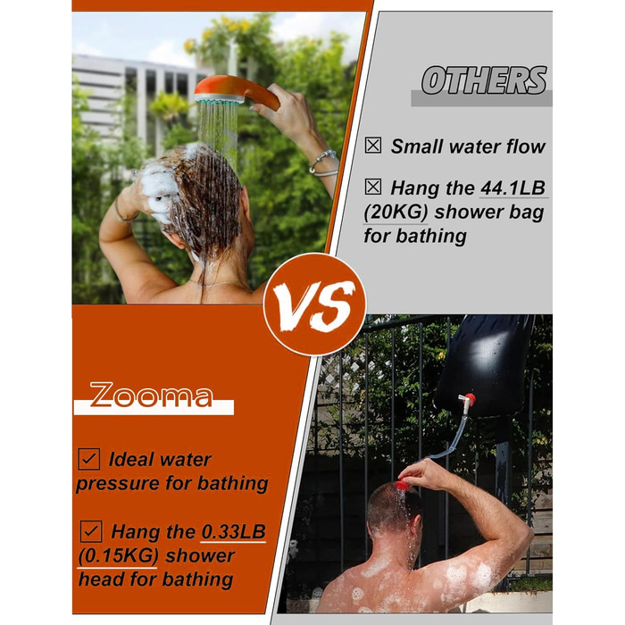 Кемпінгова душова кабіна Zooma з насосом, портативна душова для відпочинку на природі та саду (Orange 1, 2 батареї)