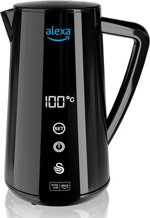 Чайник електричний Swan Alexa WIFI, 1.5л, з регулюванням температури, чорний, бездротовий, LED-сенсорний екран, функція підтримання тепла, Cool Touch, ізольована сталева стінка, 1800W, SK14650BLKNEU