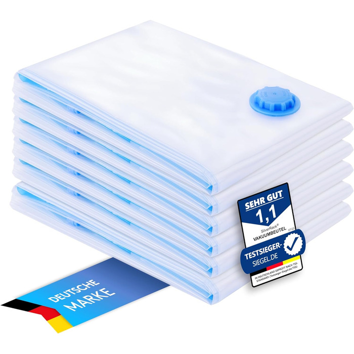 Vacuum Bags Set [6 Pieces] in 3 Sizes (2x 40x60 cm / 2x 60x80 cm / 2x 80x100 cm) - Vacuum Sealer Bags for Clothing & Duvets - Storage Vacuum Bags for Clothing