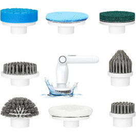 Coovee Electric Cleaning Brush, 2024 New Voice Command Spin Scrubber with 8 Drill Brush Heads, THREE Adjustable Speeds, Extendable to 137cm Handle for Bathroom Kitchen Car Floor (Replacement Brush Heads - White)