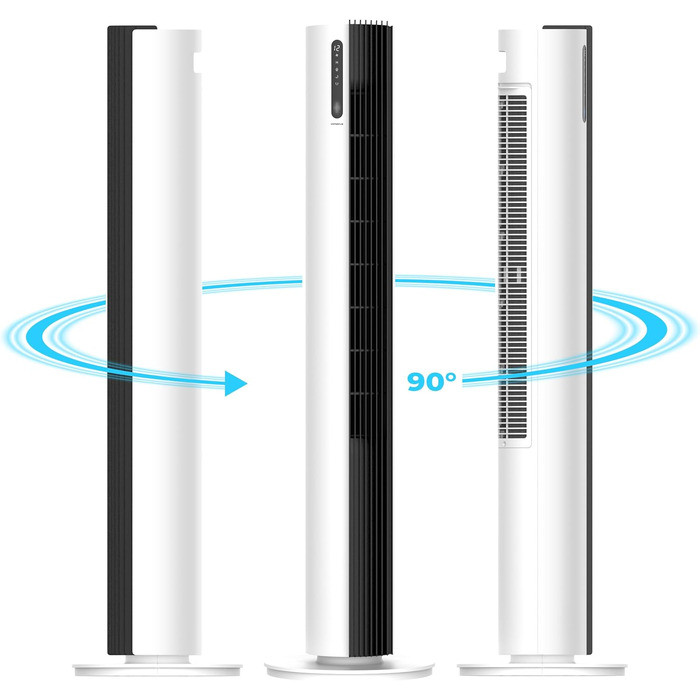Турбовентилятор 110 см: тихий вентилятор з пультом, іонізація, 12 швидкостей, таймер 12 год, білий колір