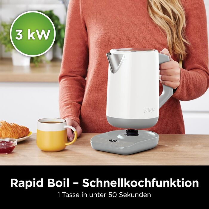 Ninja Perfect Temperature Kettle - 1.7L, LED Display, Rapid Boil & Adjustable Temperature, White