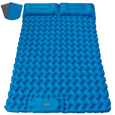 Надувний килимок для кемпінгу Isomatte 9 см, 200x68 см, з подушкою, ультралегкий, водонепроникний, для туризму, пляжу, намету (Синій, подвійний)