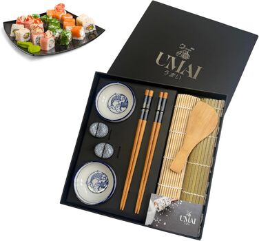 Набір для приготування суші UMAI: 2 килимки, палетка, 2 комплекти паличок, 2 соєві чаші, 2 підставки для паличок, QR-код з рецептами