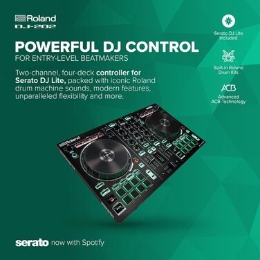 DJ контролер Roland DJ-202: 2-канальний контролер для Serato Intro з 4 деками