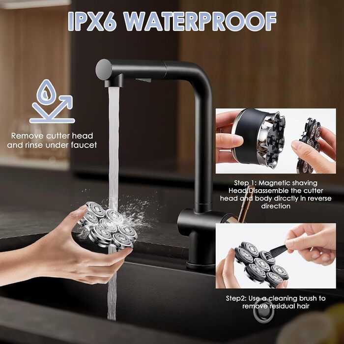 Електрична бритва чоловіча 7D Glatzen з плаваючою головкою, LED-дисплеєм, 2 режимами, Type-C зарядка, срібляста