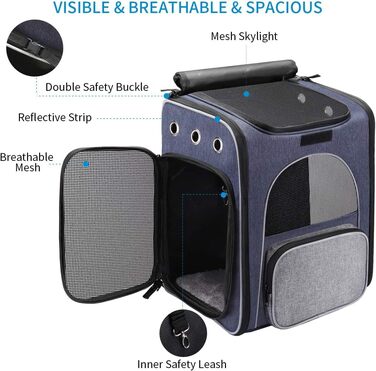 Рюкзак-переноска для котів та маленьких собак Morpilot, 7 кг, блакитно-сірий, 33л