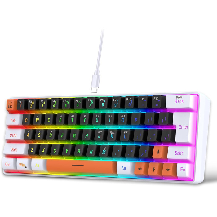 Ігрова клавіатура Snpurdiri з RGB підсвічуванням, механічне відчуття, компактна, офісна, біло-чорно-помаранчевий колір