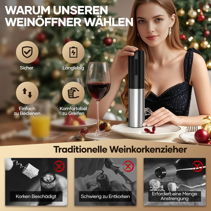 Електричний відкривачка для вин Assark, набір: автоматичний відкривачка, фольєзоріз, USB-кабель, вакуумні пробки та виливає для вина. Ідеальний подарунок!