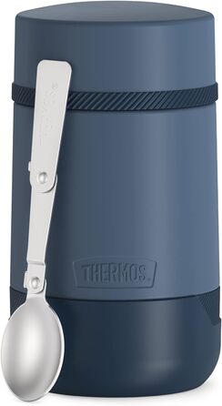 Thermos GUARDIAN Food Jar 0.50 l, lake blue, 500 ml food container blue, stainless steel, with spoon, Bonus Bowl for cereal, toppings, absolutely leakproof, leak-proof 500 ml with spoon Lake Blue Mat