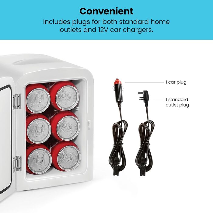 Chefman Iceman Mini Fridge - Portable 4L Cooler & Warmer - White - Cosmetic & Snack Refrigerator with AC/DC Power