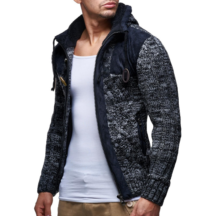 Кардиган чоловічий Leif Nelson з капюшоном та блискавкою - в'язана спортивна куртка для чоловіків, 4XL, чорний