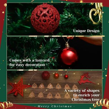 Набір прикрас для ялинки 141 шт. з пластику: матові, глянцеві, з блискітками, з вирізанням. Декоративні кулі для ялинки, червоні. Прикраси для дому та вулиці