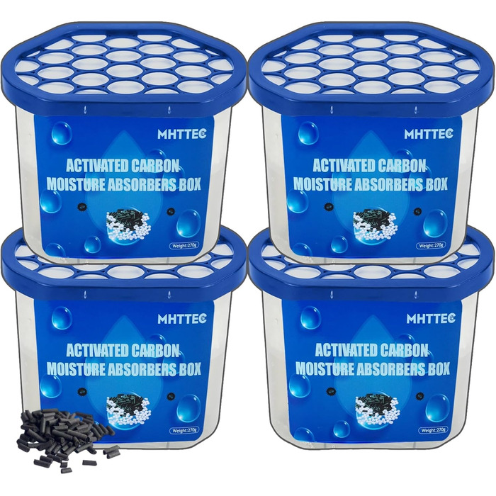 Moisture Absorber Boxes, 4 Pack, 284 ml, Dehumidifier for Closet, Bathroom, Basement, Home, Bedroom, Moisture Packs for Car, Disposable Desiccant