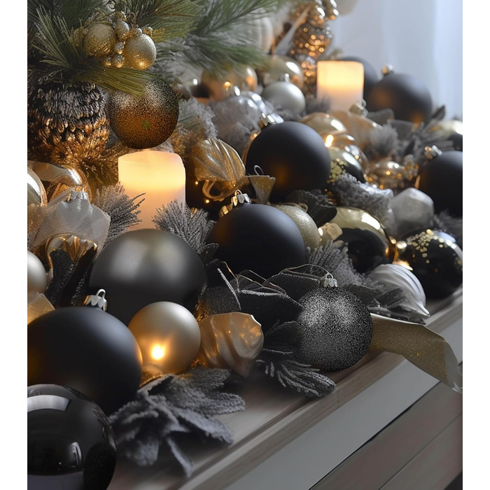 Набір прикрас на ялинку 36 шт. блакитні, ялинкові кулі, декор для ялинки, 6 см, чорний колір