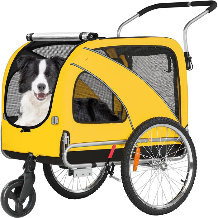 Трансформер для собак XL: велосипедний/біговий, 2-в-1, з гальмом та світловідбивачами, 600D Oxford, до 40 кг, жовтий