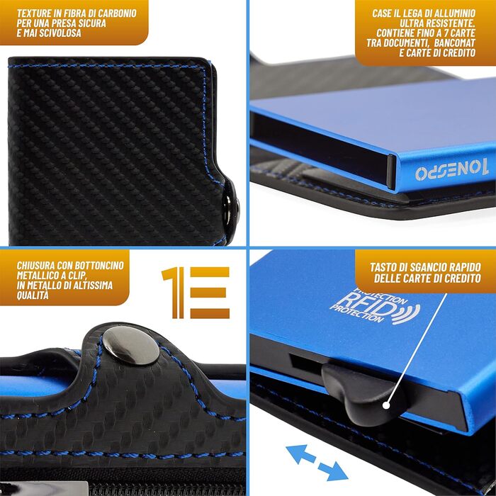 Картхолдер шкіряний Schwarz Carbon Blue, 10x6.5x2.7 см, сучасний дизайн