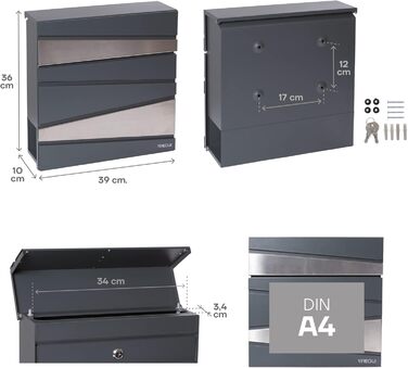 Поштовий ящик ARREGUI Armor E6905 антрацит з газетницею, сталь, розмір M (DIN A4)