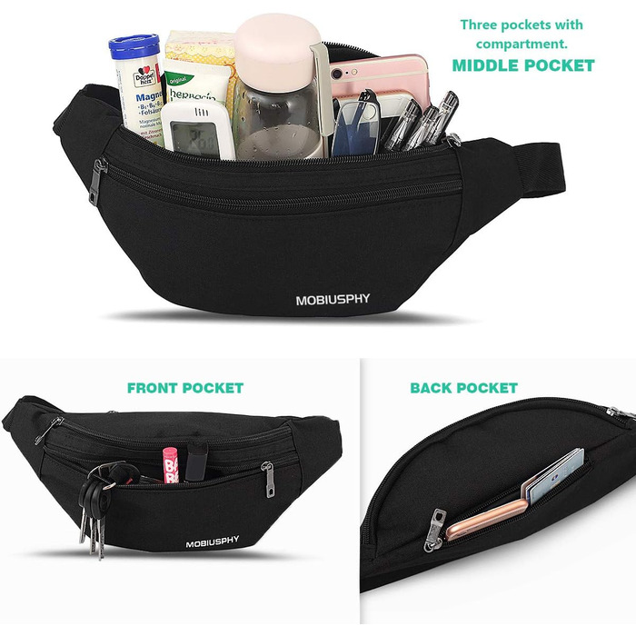 Поясна сумка на пояс для жінок та чоловіків, спортивна, для бігу, чорна