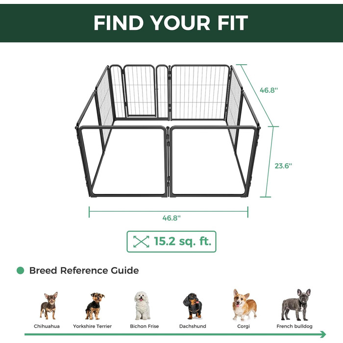Клітка-павільйон для собак FXW Pawadise, 61 см, 8 панелей (4 акрил + 4 метал), чорна, розширювана