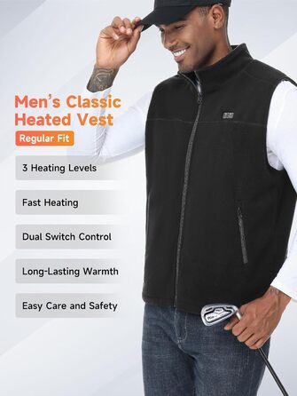 Обогріваючий жилет/куртка з підключенням до Powerbank, Microfleece, 6 зон нагріву, 3 режими температури, для жінок та чоловіків, чорний