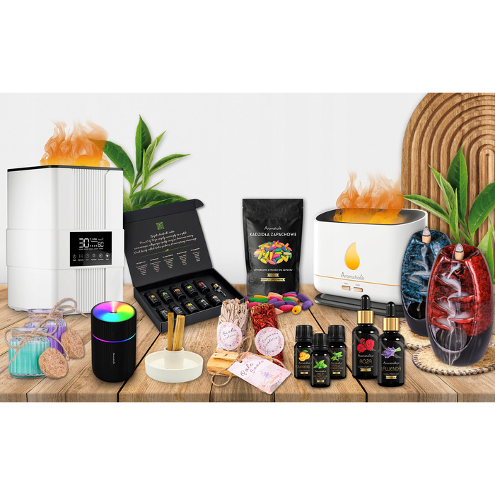 Ультразвуковий зволожувач повітря Aromaholik з ефектом вогню, без BPA, з таймером, LED-підсвіткою та USB-портом