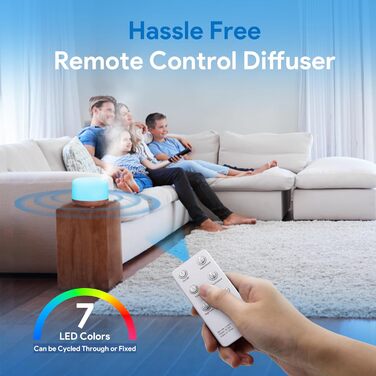 Дифузор ароматерапії ASAKUKI 500 мл, ультразвуковий зволожувач повітря з пультом, автовимкнення та 7 кольорів LED підсвічування
