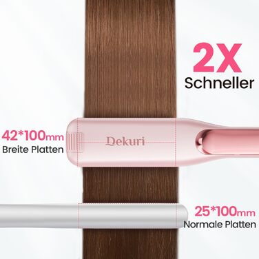 Dekuri 42mm Ceramic Hair Straightener & Curling Iron - Pink - Adjustable Temperature 120°C-230°C