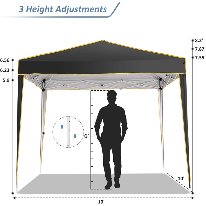 COBIZI Gazebo 3x3 Waterproof Stable Winter-Proof Party Tent, Folding Gazebo 3x3 with 4 Side Panels 3.0, 100% Waterproof and UV 50+ Portable High-End Portability Garden Gazebo, Black