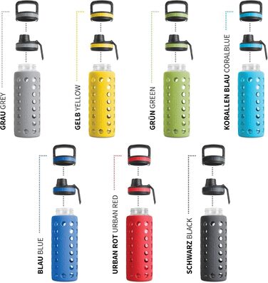 Пляшка для води Hydro2Go Glas Urban Red 2.0 950 мл з силіконовим чохлом та соломинкою, BPA-free, герметична, для посудомийної машини