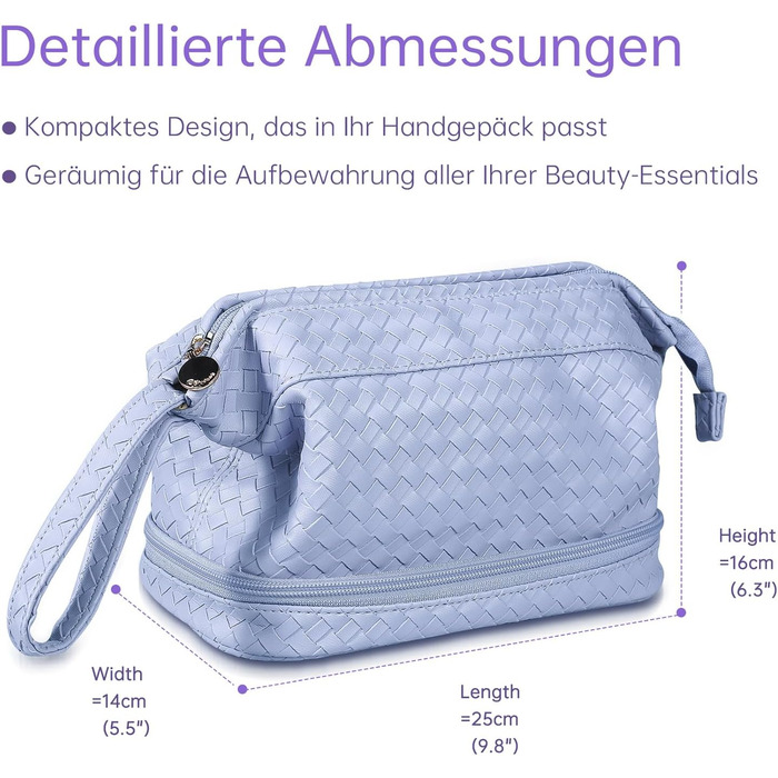 Косметичка для жінок велика водонепроникна з відділенням для пензлів, органайзер для макіяжу, косметичка для подорожей, велика косметичка з пензленицею (B-фіолетовий)