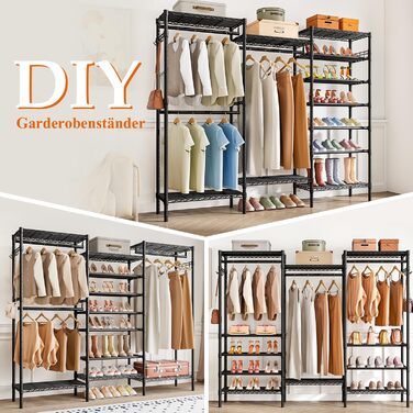 Стійка для одягу KZOBYD з полицями та гачками, чорна