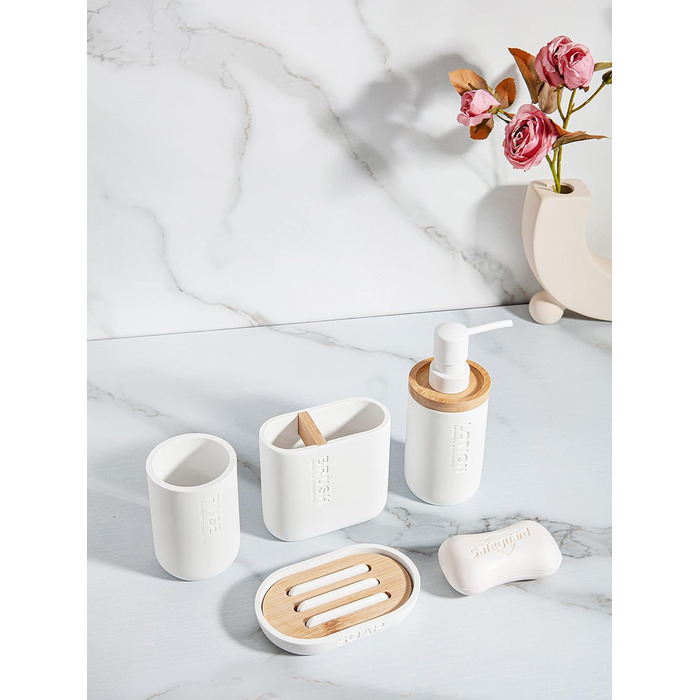 Набір аксесуарів для ванної кімнати з бамбуком/деревом, набір для ванної кімнати, аксесуари для кухні, себорегулятор, тримач для зубних щіток, мильниця