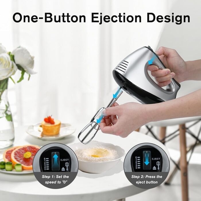 Електричний міксер Lychee з анти-розбризкуванням, 5 швидкостей (Turbo), база для зберігання, 6 насадок з нержавіючої сталі, 300W