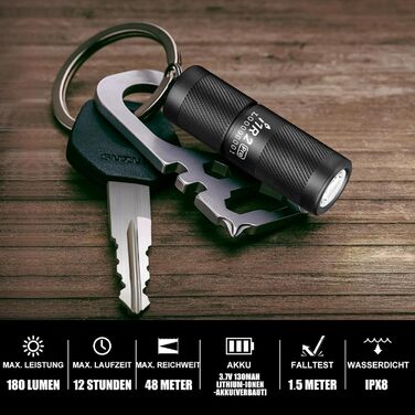 Міні ліхтар OLIGHT I1R II Pro EOS, 180 люмен, LED, USB-зарядка, для ключів, водонепроникний IPX8, ударостійкий, для кемпінгу та ремонту, чорний