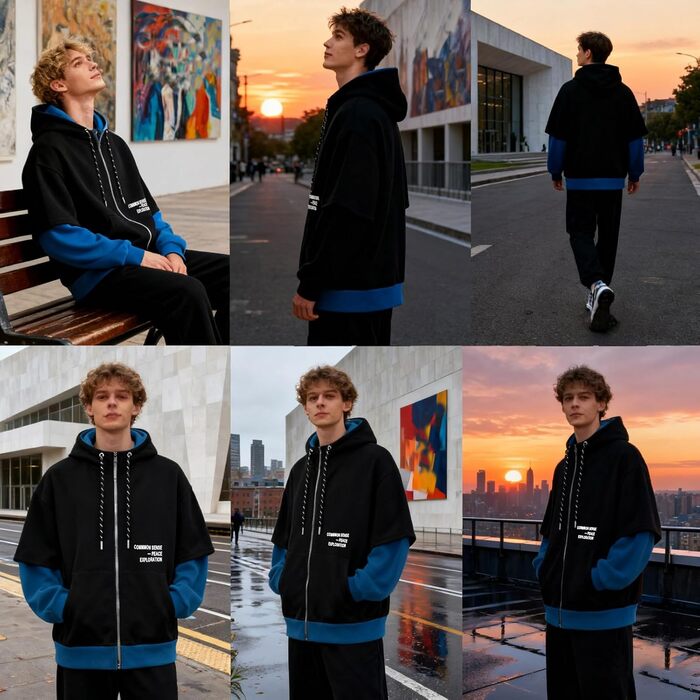 Чоловіча толстовка з капюшоном RUIZEHONG з блискавкою, спортивна куртка, кольорові блоки, повсякденний стиль, з кишенями, біло-чорна (чорно-синя, S)