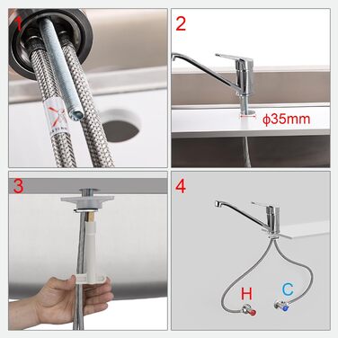 Змішувач для кухні Ibergrif M14450 з поворотним виливом 360°, керамічною картриджі та шлангами 40 см, хром/нержавіюча сталь