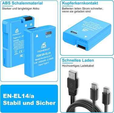 Акумулятор EN-EL14 1300mAh для Nikon + USB LED зарядний пристрій (2 шт.)