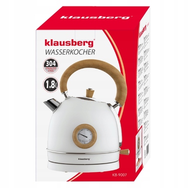 Електричний чайник Klausberg KB-9007 RETRO, 1.8 л, сталь 304, Білий + Дерево