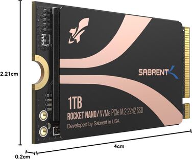 SSD Sabrent Rocket 1TB 2242 PCIe Gen 4 NVMe DRAM-Less - SB-2142-1TB