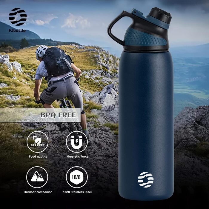 Stainless Steel Water Bottle 600 ml/800 ml/1 l with Magnetic Lid, BPA-Free, Insulated Water Bottle, Sports Metal Water Bottle, Hot and Cold Drinks, Vacuum Flask, Work, Travel